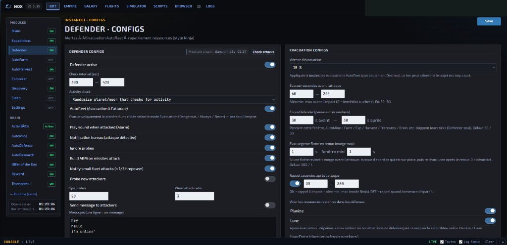 Defender configs Nox-bot