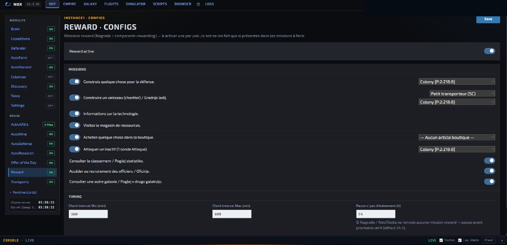 Reward configs Nox-bot